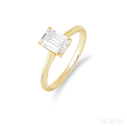 Emerald Cut Zircon Sterling Silver Engagement Ring Ora